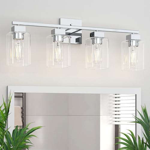 Espird 4 Light Bathroom Vanity Light - Chrome Bathroom Light Fixtures Square Design & UL...