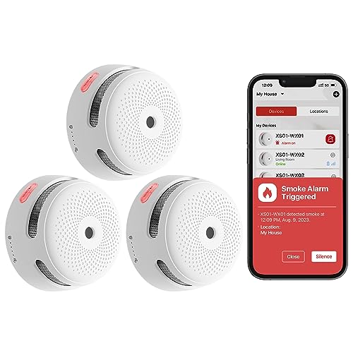 X-Sense Detector de Humo Wi-Fi Inteligente y Batería Reemplazable, Compatible con la Aplicación de X-Sense Home Security, Notificaciones en Tiempo Real, XS01-WX, 3 Piezas