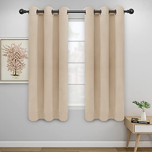 Image of Easy-Going Blackout Curtains for Bedroom, Solid Thermal Insulated Grommet and Noise Reduction Window Drapes, Room Darkening Curtains for Living Room, 2 Panels(42x63 in, Beige)