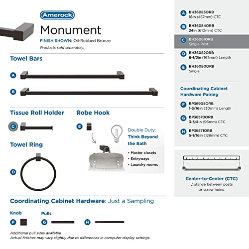 Amerock Bh36081Orb | Oil Rubbed Bronze Single Post Toilet Paper Holder | 5-7/8 In. (149 Mm) Length Toilet Tissue Holder | Monument | Bath Tissue Holder | Bathroom Hardware | Bath Accessories #TOP3