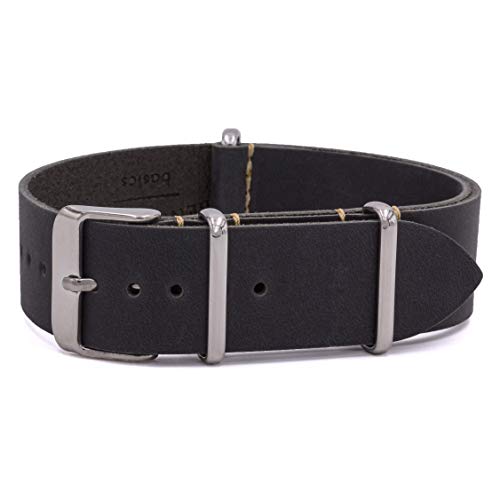 Benchmark Basics Leather Watch Band - Crazy Horse Oiled Leather One-Piece Watch Straps for Men & Women - Choice of Color & Width - 18mm, 20mm, 22mm or 24mm (22mm, Dark Grey) by Benchmark Basics - Used condition - US$14.69