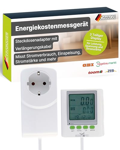SCHWAIGER Energiekostenmessgerät & Einspeisemessgerät I mit separatem Display I Stromzähler für die Steckdose I Strommessgerät zur Ermittlung des Stromverbrauchs & der Einspeisung