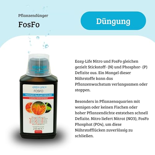 Easy Life Fosfo – 250 ml Flüssiger Phosphat-Dünger für Aquarium-Pflanzen, unterstützt gesundes Wachstum, kräftige Blätter, einfache Anwendung, sicher für Fische