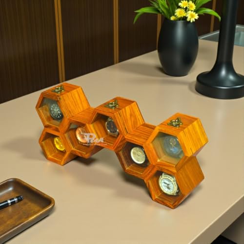 Image of Wooden Watch Box For Men & Women, 7-Slot Honeycomb Watch Organizer Case, Handmade Wooden Watch Storage Box, Unique Gift For Him & Her, Vintage Display Case,Gift For Men /Women