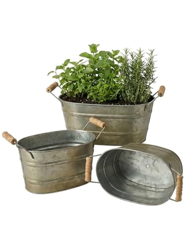 Vensovo Galvanized Metal Oval Planter Buckets (Set of 3)