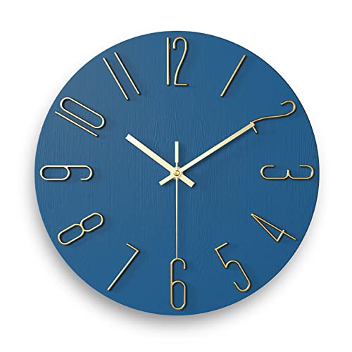 Fapugh 12 Inch Wall Clock Silent Non Ticking, Preciser Modern Style Decor Clock For Home, Office, School, Kitchen, Bedroom, Living Room （Blue） #TOP11