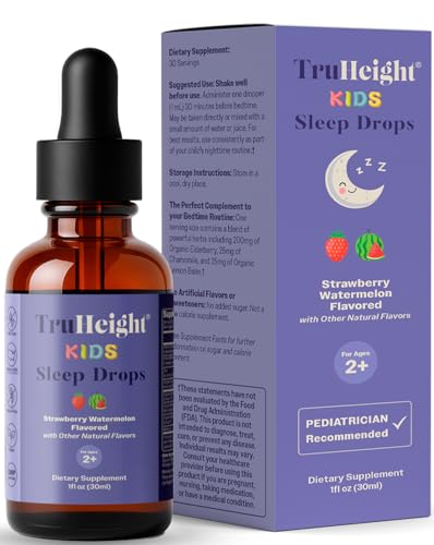TruHeight Kids Sleep Tincture Ages 2+ (Watermelon Flavor) - Babies Toddlers & Kids Natural Sleep Aid - Baby Toddler Child Melatonin 2 Year Old+ - Vitamin B6 Riboflavin Zinc Copper Lemon Balm
