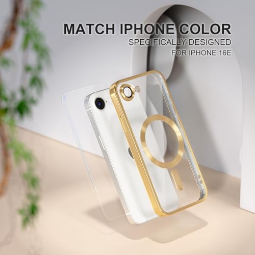 Image of Misea Magnetic for iPhone 17e / 16e Case Compatible with MagSafe Gold | [Never Yellowing] [Military Drop Protection] Full Camera Lens Protector Plating Soft Clear Phone Case for Women, Gold