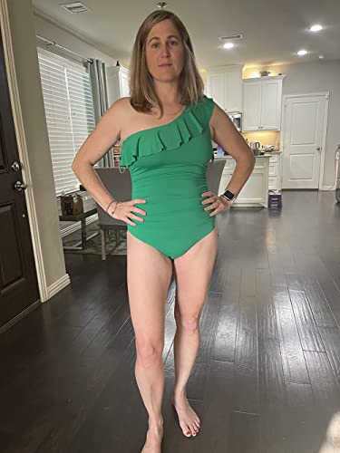 Hilor Women's One Piece Swimsuits One Shoulder Swimwear Asymmetric Ruffle Monokinis Bathing Suits Green 16 #TOP5