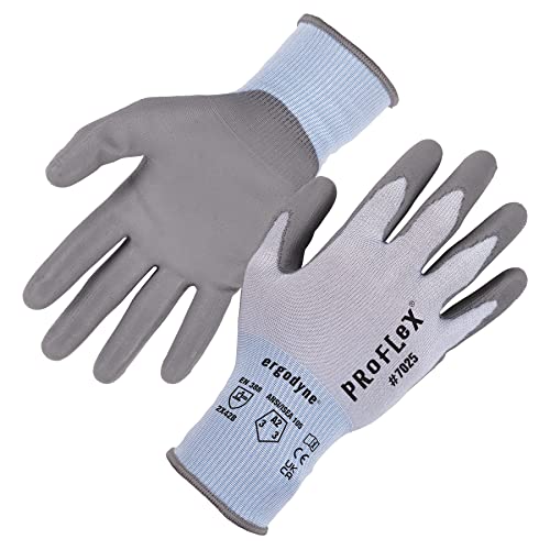 Ergodyne 7025 Cut Resistant Work Gloves, ANSI A2, PU Coated Palms for Flexible No Slip Grip, Abrasion Resistant, 18g