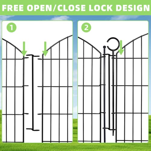 Image of Decorative Garden Fence 32in (H) x12ft (L), 5 Pack No Dig Fence Animal Barrier for Dog with Lock, Arched Flower Bed Edging, Wire Border Panel Fencing for Yard Patio Outdoor Decor