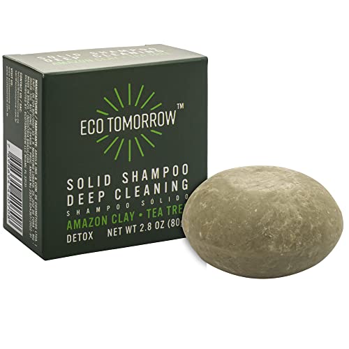 Ecotomorrow Solid Shampoo Bar, Deep Cleansing Detox With Teatree Oil & Amazon Clay - Plastic Free All Natural Hair Product, Plant-Based, Vegan, Waterless - 2.8 Oz Bar #TOP7