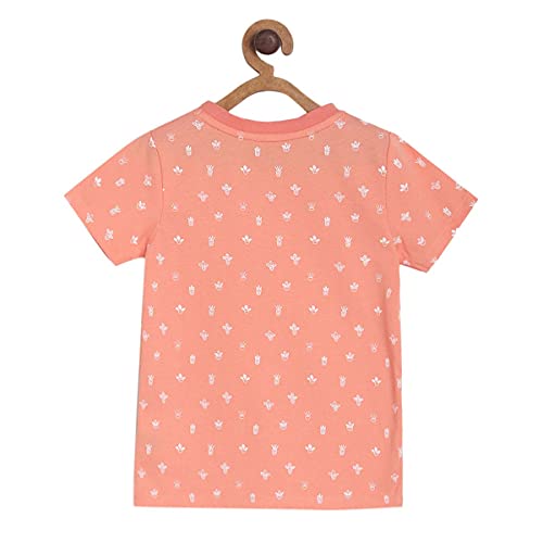 Image of miniklub Boys Peach White Printed Mandarin Collar Cotton Pure Cotton T-Shirt