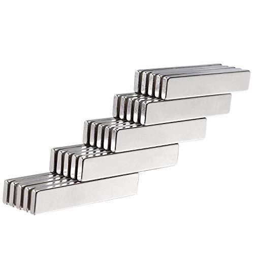 Image of MIKEDE Strong Neodymium Magnets Rectangular Magnetic Small Powerful Rare Earth Magnet for Crafts Refrigerator Office Classroom Kitchen 60x10x3 mm Silver 25 Pack