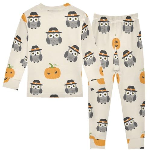 Pajama Sets Long Sleeve Halloween Owls with Pumpkin Soft Comfy Sleepwear 2 Piece PJS 3-8T3