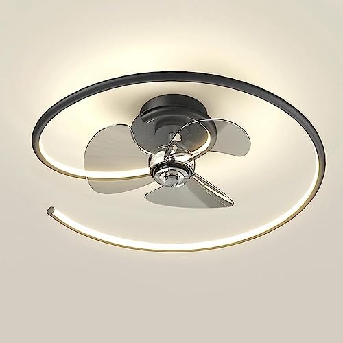 Luces colgantes , Ventilador de techo con forma de jaula de montaje empotrado de perfil bajo con luz y control remoto LED moderno Color de luz ajustable/velocidad del ventilador, ajuste de tiempo 40 c