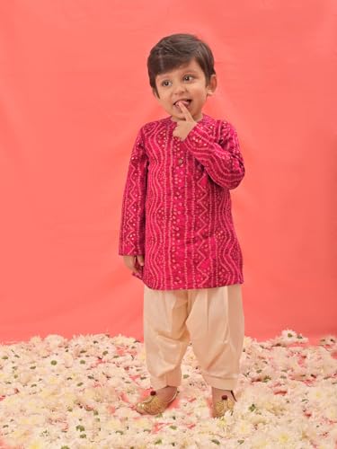 Image of Vastramay Boys' Bandhani Kurta and Patiala Set - Traditional Cotton Ethnic Wear for Infants, Perfect for Weddings and Festive Occasions