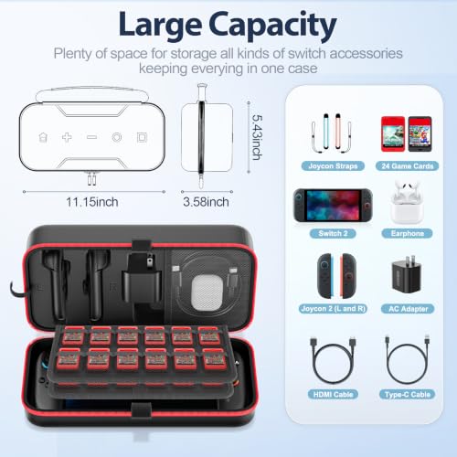 Image of OIVO Switch 2 Case Compatible with Nintendo Switch 2025, Hard Switch 2 Case Suitable for Joy Con 2 & Adapter, Bag for Switch 2 with 24 Game Cards Storage, Nintendo Switch 2 Accessories Red