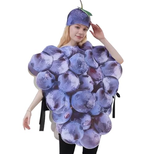 XUEYEGONGJI Disfraz de uvas, divertidas y divertidas frutas de frutas poliéster de tallas uvas disfraz de con sombrero para fiesta de comida divertida, mujer de mono