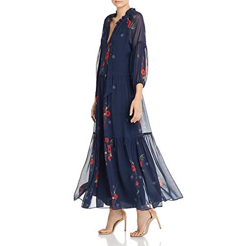 Joie Womens Saffrona Silk Floral Print Maxi Dress Navy XL