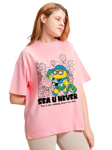 Image of Bewakoof Women's Being Savage Graphic Printed Oversized Cotton T-Shirt Oversized Fit, Round Neck, Half Sleeves