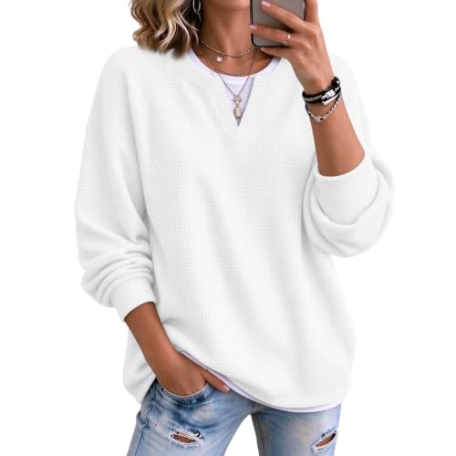 Waffle Knit Tops for Women Faux Layered V Neck Waffle Knit Henley | Waffle Knit, Non‑Bulky, Relaxed Fit, Retro Classic, Soft, Ribbed Texture, No Bloated Feeling, Long Sleeve, Oversized - image 1