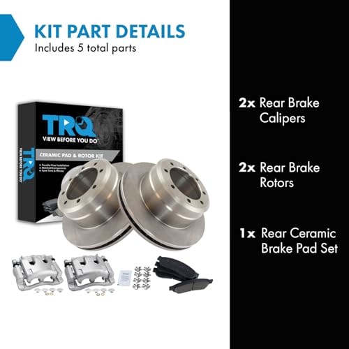 Image of TRQ Rear Brake Pad, Caliper, & Rotor Kit Ceramic Compatible with 2005-2007 Ford F-350 Super Duty 2011-2012 F-450 Super Duty
