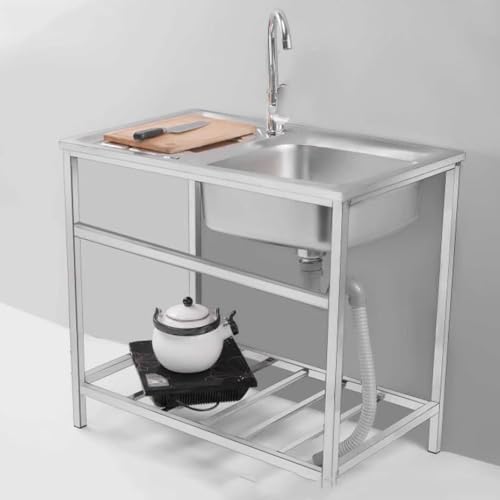 COKYIS Evier INOX De Cuisine Plan De Travail Evier De Cuisine Avec Robinet, Évier Utilitaire Sur Pied, Evier Exterieur Extra-Profond Pour Intérieur Et Exterieur (Color : 1 layer, Size : 75x40cm/30x1