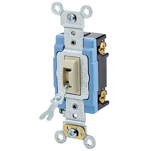 Leviton 15 Amp, 120/277 Volt, Toggle Locking Single-Pole AC Quiet Switch, Extra Heavy Duty Grade, Self Grounding, 1201-2IL, Ivory image 5