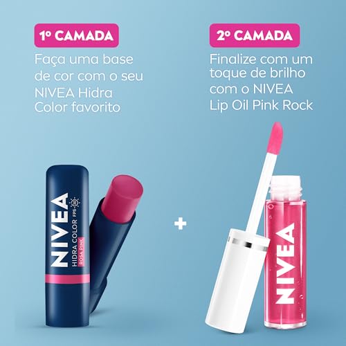 NIVEA Lip Oil Brilho Nutritivo Pink Rock 5,5ml - Hidratação prolongada, sensação não oleosa, lábios