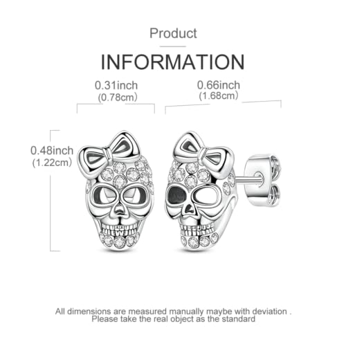 Parmuz 925 Sterling Silver Stud Earrings, Dainty Simple Heart love four leaves Halloween gold Skull Earrings for Women3