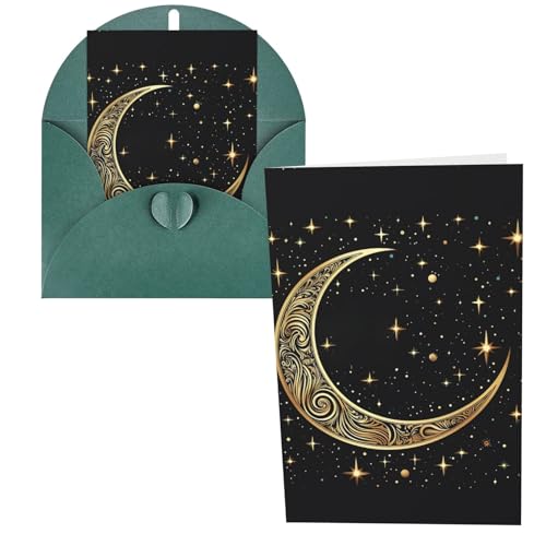 QMNSEHF 三日月柄 グリーティングカード 封筒付き Thank YouCard Happy Birthdayカード 女性用 男性用 クリスマス ハロウィン 結婚式 ブランク ノート カード あらゆる機会 グリーティングカード 4x6