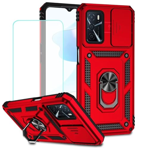 Vokuha Funda para Oppo A16 / Oppo A16S / Oppo A54S CPH2273 con protector de pantalla de vidrio templado y cubierta de cámara deslizante, soporte de anillo giratorio 360° cubierta magnética para Oppo