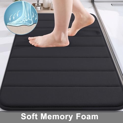 Image of Memory Foam Soft Bath Mats - Non Slip Absorbent Bathroom Rugs Rubber Back Runner Mat for Kitchen Bathroom Floors 17 inch x 47 inch, Black