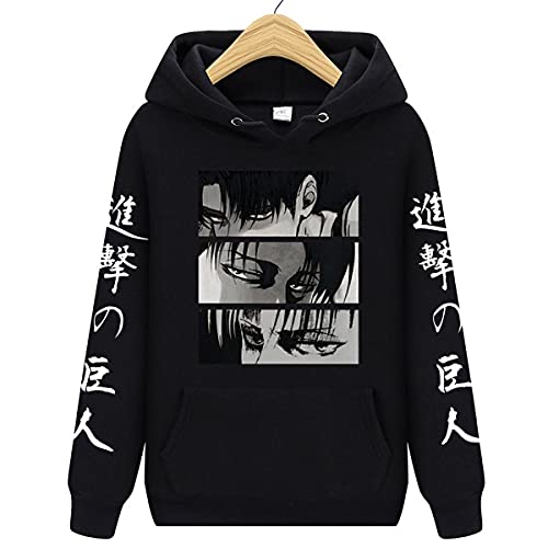 Vocha Anime Kleidung Attack On Titan Hoodie Pullover Levi·Ackerman Eye Harajuku Kapuzenpullover Sweatshirt Cosplay (Black2,XL,XL) Cover