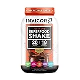 INVIGOR8 Superfood Grass Fed Whey Protein Isolate Shake Chocolate Brownie Gluten-Free and Non GMO Meal Replacement with Probiotics and Omega 3 (645g)
