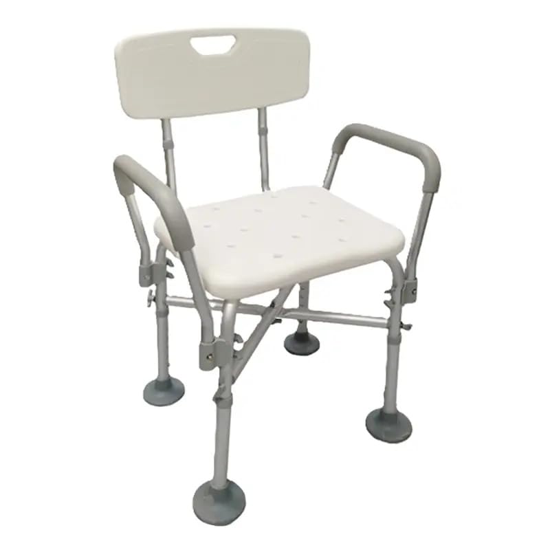 MEHR GESUNDHEIT - CORFOU Duschstuhl | eloxiertes Aluminium, gebogener Sitz, Höhenverstellbar 46-58 cm, abnehmbare Rückenlehne & Armlehnen, X-Verstärkung, rutschfeste Füße | 3,6 kg | 136 kg