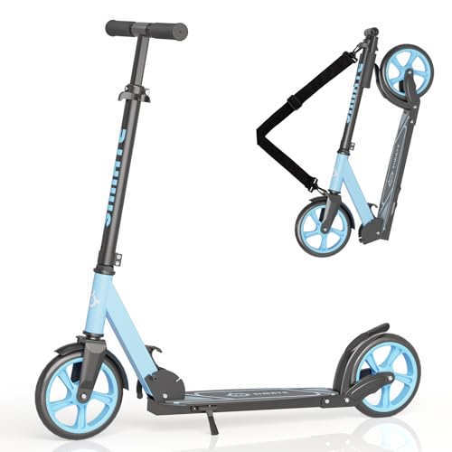 Image of SIMATE Kick Scooter for Kids Teens & Adults, 4 Adjustable Heights, 8IN All Terrain Big Wheels, Foldable and Lightweight, Gifts for Girls Boys
