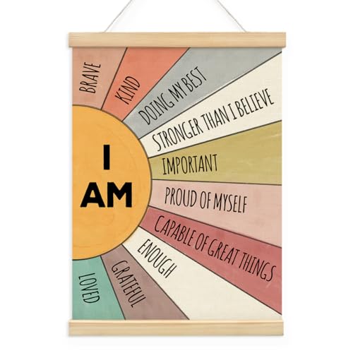 Wheatwin Positive Affirmations Wall Decor, Classroom Decor, School Counselor Office Must Haves, Counselor Gifts Motivational Poster Wall Hanger Frame, Mental Health Decor 12x16