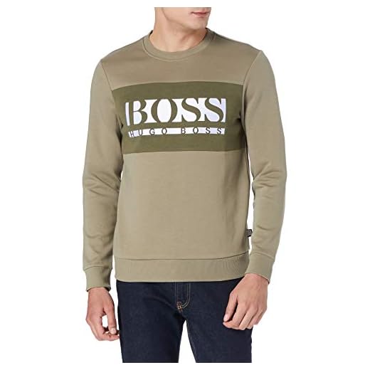 BOSS Salbo 1 Slim Fit sweatshirt för män med färgblock design och logotyp, Mörkgrön 302, L