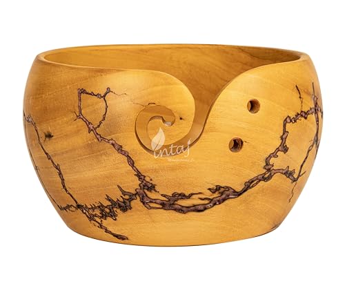 Image of INTAJ Wooden Yarn Bowl for Knitting and Crochet, 7 Inch No-Snag Holder
