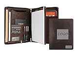 Personalized Leather Portfolio Organizer for IPad/Document, Business Padfolio with A4 Leather Notepad Holder, Custom Leather Compact Folder Conference Portfolio for Men and Women, Dark Khaki