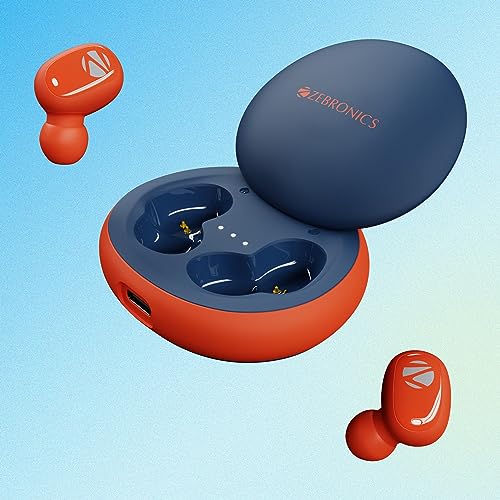 Image of Zebronics Zeb-Sound Bomb N1 True Wireless Earbuds with ENC, Gaming Mode (up to 50ms) Bluetooth V5.2, Voice Assistant, Splash Proof, Type C, and Mic (Orange Navy) (Zeb-Sound Bomb N1 (Orange Navy))
