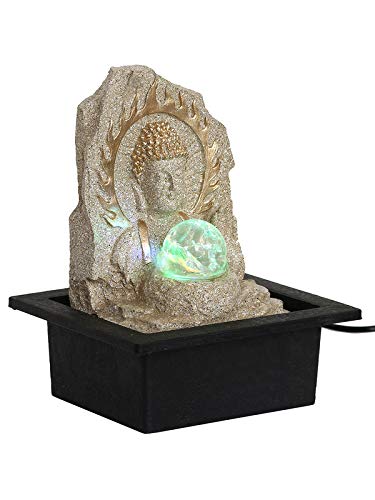 Image of Polyresin Cream Color Buddha Table Top Indoor Waterfall Fountain for Home Decor with LED Lights, Speed Controller Pump & Crystal Ball (Size: 25.5 x 21 x 18.5CM | Weight: 1060grm)