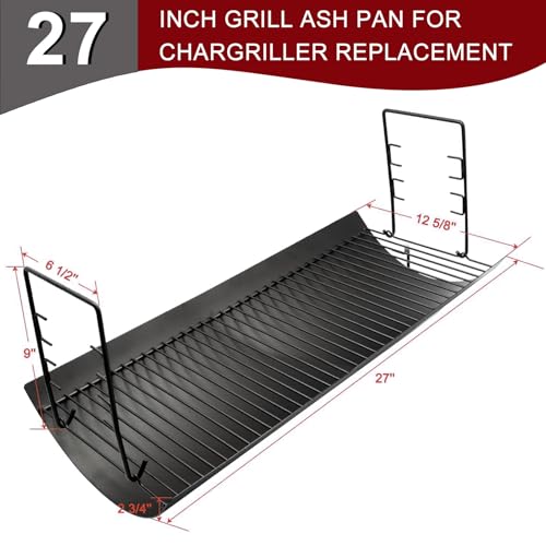 Hiorucet 27 Inches Grill Ash Pan Drip Pan for Chargriller 2121, 2828, 1224, 2929, 2222, 2727, 1324, E1224 200048 Charcoal Grill Tray, Charbroil 17302056 and Fire Grate Hanger Number 2230-03-003