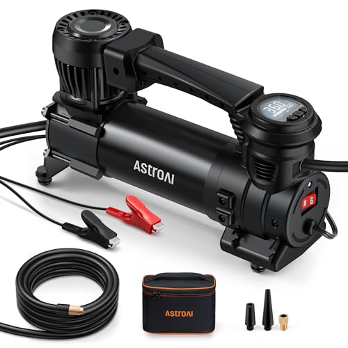 AstroAI T4 Heavy-Duty Air Compressor Truck Tire Inflator with 1.97CFM Auto Shutoff 12V, 120PSI Digital Screen with Alligator Clips, LED Light for Pickup, Truck, SUV RV for Up to 33 Inch Tire