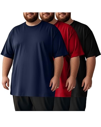 Taiyin 3 Pack Men's Big and Tall Shirts 3xl-5xl Stretch Short Sleeve T-Shirt Tops Crew Neck