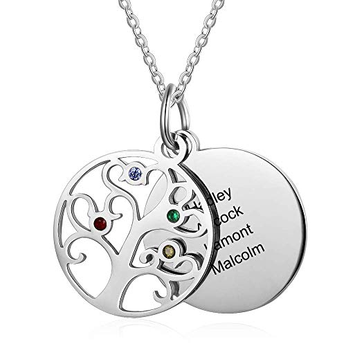 Personalized Family Tree Name Necklace Simulated Birthstone Necklace for Mothers Grandmother Custom up