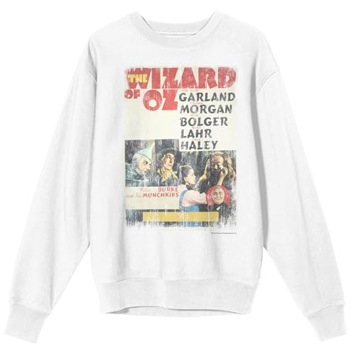 Bioworld Wizard Of Oz Distressed Movie Poster Crew Neck Long Sleeve White Adult Sweatshirt