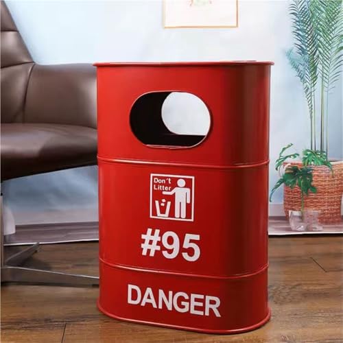 Caneca Ovalada para Basura Roja de Metal con Tapa